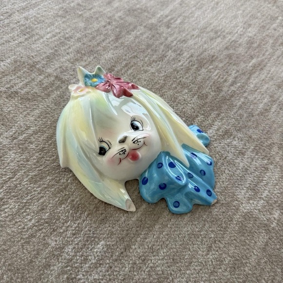 RARE HTF Vintage Lefton Mr. & Mrs. Toodles Maltese Wall Pockets - Picture 6 of 12